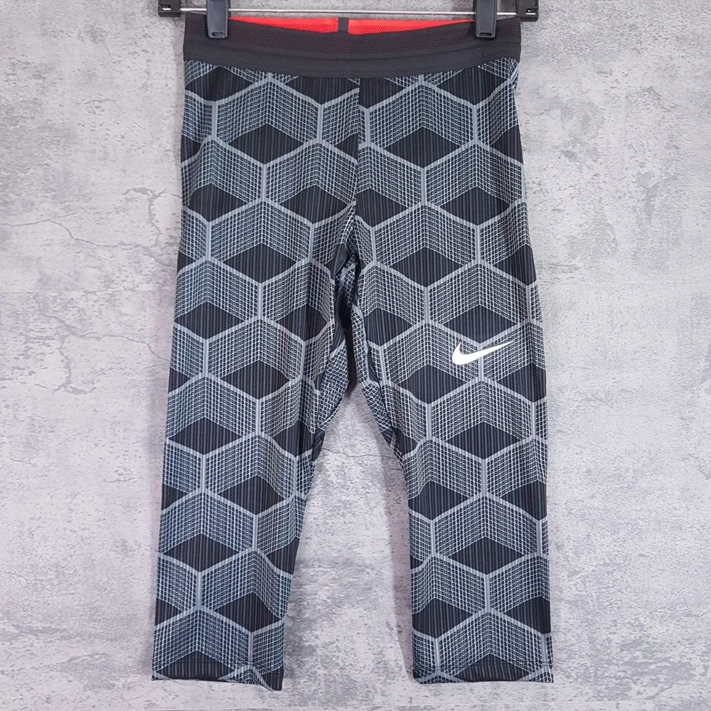 NIKE Pro Elite Track &‎ Field 3/4 Tights Pants Womens LARGE Black Grey Red USA